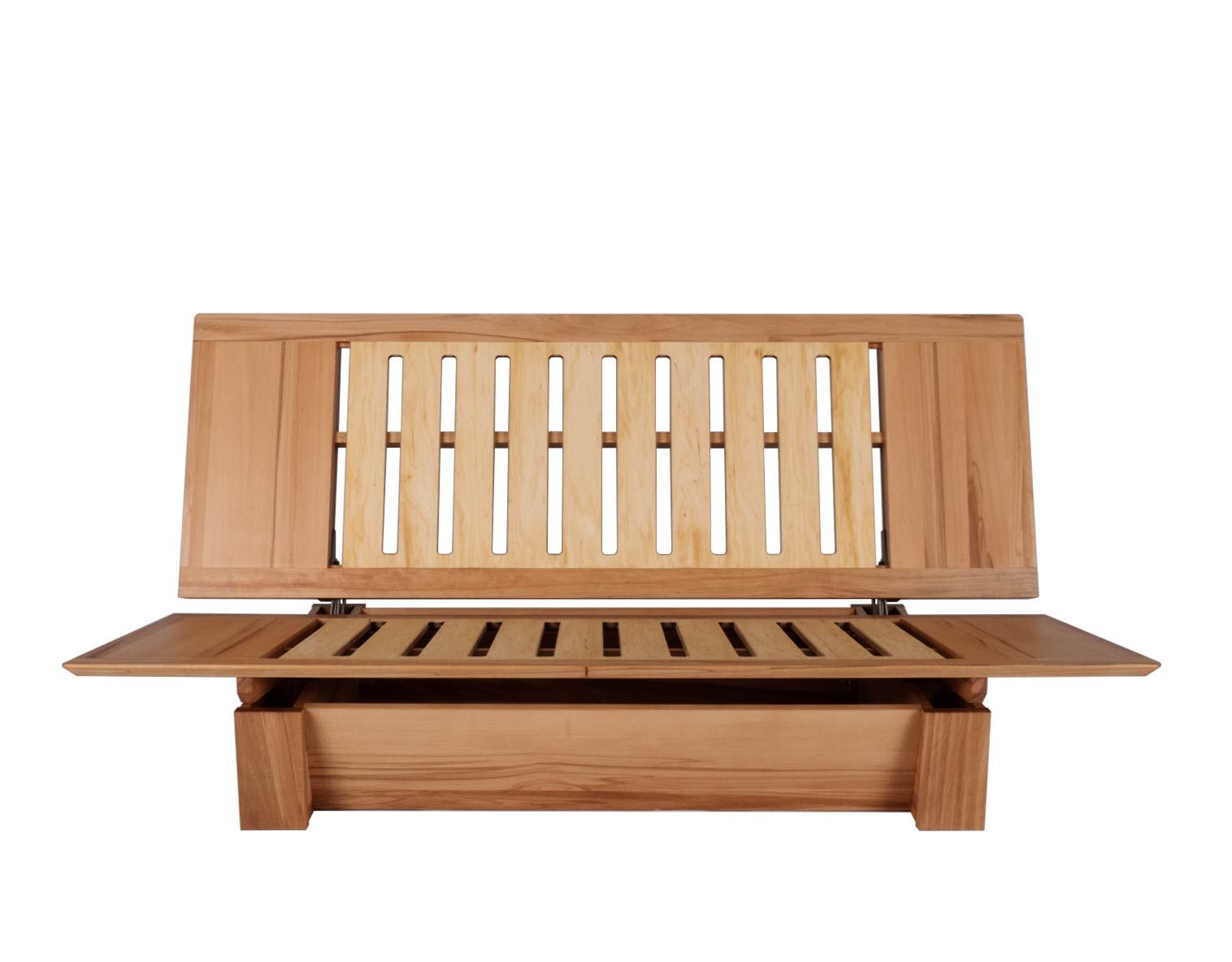 Schlafsofa b2 in 4 Holzarten konfigurierbar.